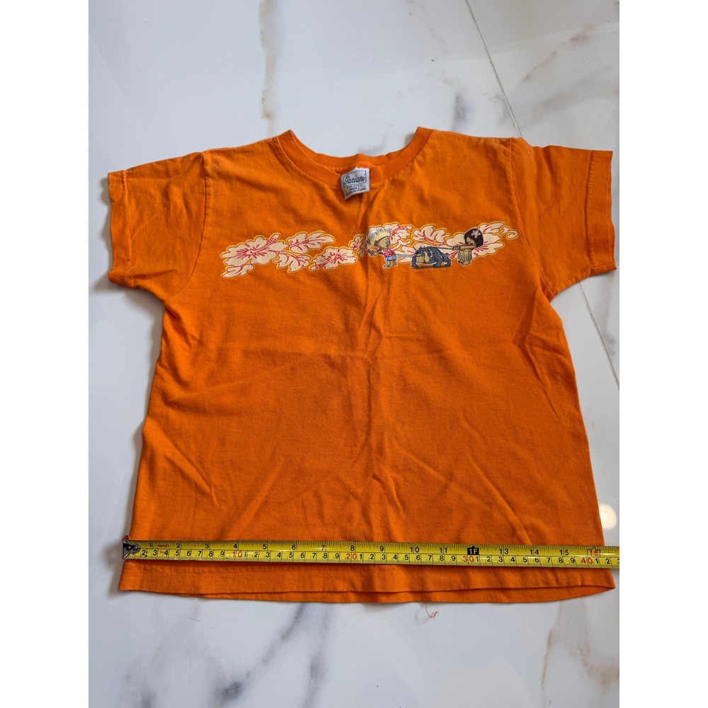 Gaziani Vintage Kids Orange Graphic T-Shirt‎ Hawaiian Bulldog Made in USA Small - Picture 6 of 6